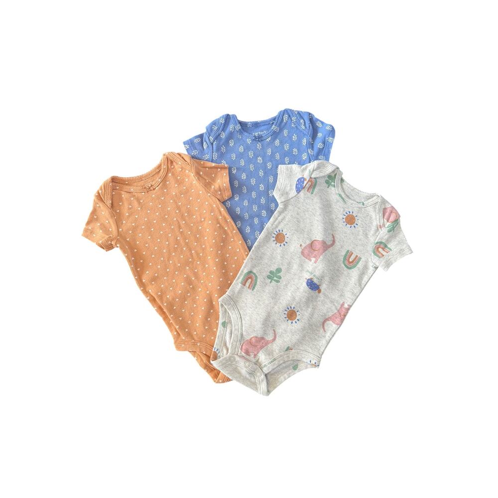 Carters Baby Bodysuits Onesies Set Girls Elephant Blue Gold 6 Months - Picture 2 of 5